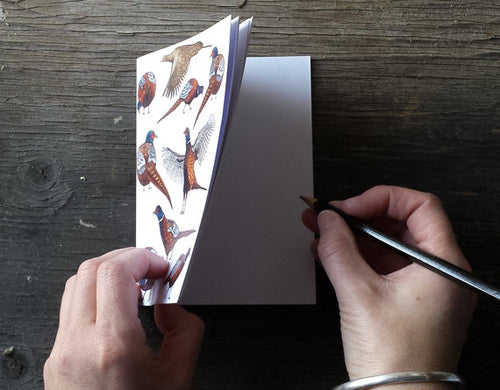 Pheasants Notebook by Alice Draws The Line, recycled paper, A6 paper