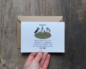 Puffins on a cliff greeting card by Alice Draws The Line 