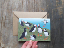 Load image into Gallery viewer, Puffins on a cliff, greeting card by Alice Draws The Line