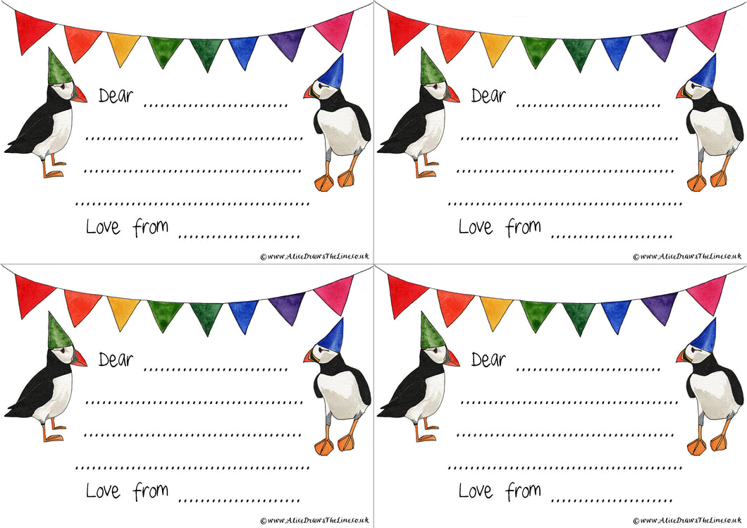 Printable Puffin Rainbow postcards