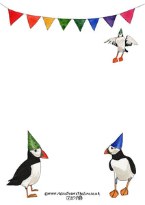 Printable Puffin A4 Puffin Letter Paper with rainbow bunting