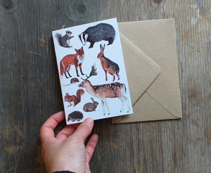 Woodland Animals greeting card by Alice Draws The Line, blank inside and printed on recycled card