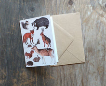 Load image into Gallery viewer, Woodland Animals greeting card by Alice Draws The Line, blank inside and printed on recycled card