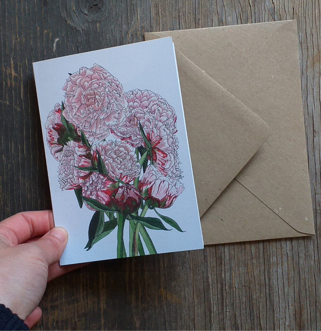 Peony Greeting Card, Blank inside