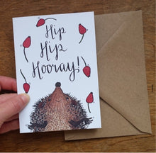 Load image into Gallery viewer, Hip Hip Hooray! Juggling Hedgehog Greeting Card, Blank inside