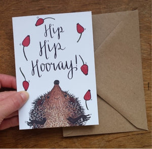 Hip Hip Hooray! Juggling Hedgehog Greeting Card, Blank inside