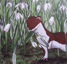 Load image into Gallery viewer, Stoat in the Snowdrops card (or stoat-ally devoted!)