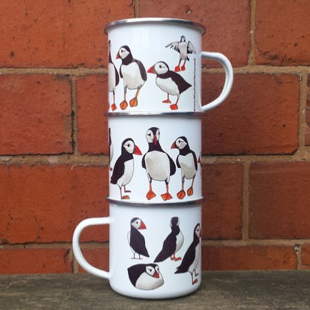 Puffin enamel mug by Alice Draws The Line